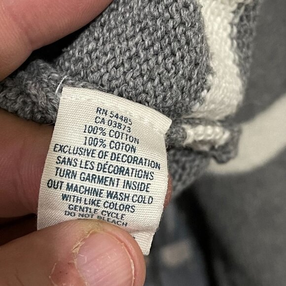 American Eagle 1/4 Zip Sweater Cotton Gray White Striped Mens Large - Picture 4 of 5